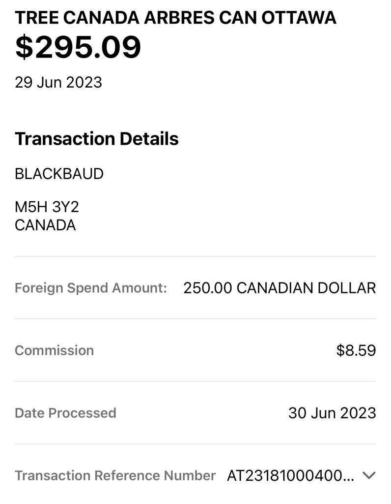 Tree Canada Donation dutchies travel proof